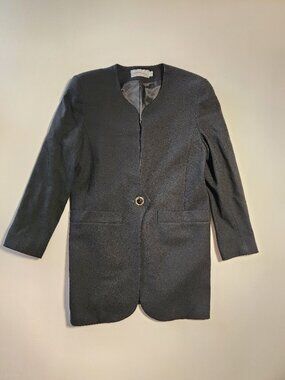 Vintage Howard Wolf Dallas Black Wool Collarless Blazer Jacket Style 2669 Size 8